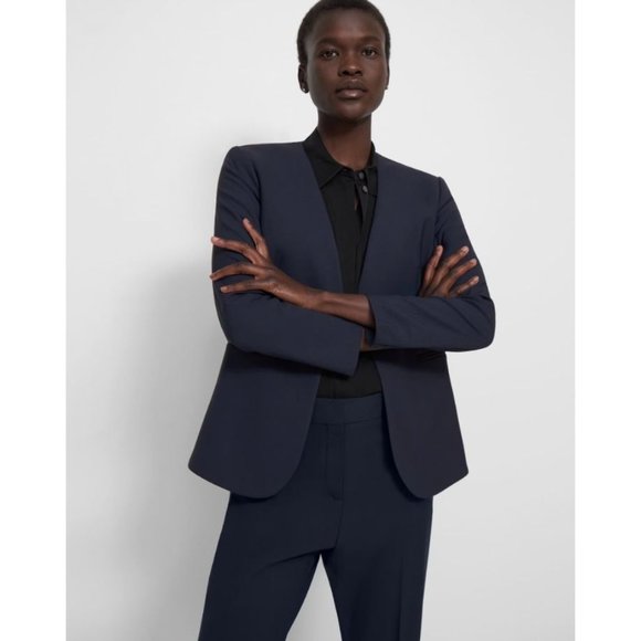 Theory Womens Nocturne Navy Blue Good Wool Open Front Lindrayia Blazer Jacket - Picture 1 of 9